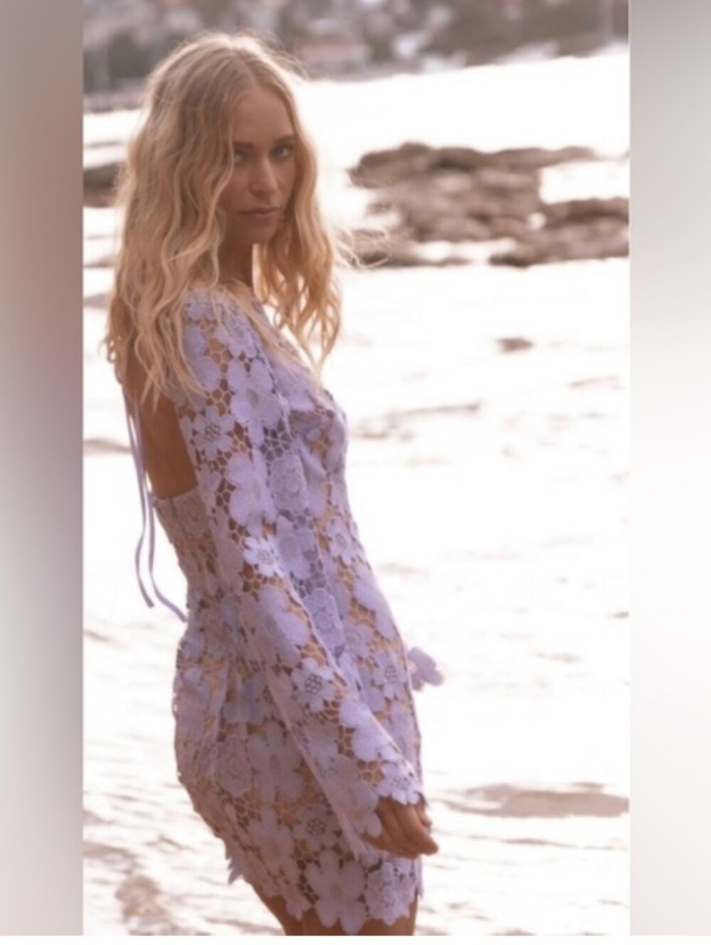 Rumer Free People Lilac Flower Crochet Bell Sleeves Boho Remi Mini Dress Small